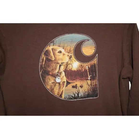 Carhartt Youth Brown Long Sleeve Pocket Tee – Dog Duck Hunt Graphic Back Size M - Picture 5 of 7